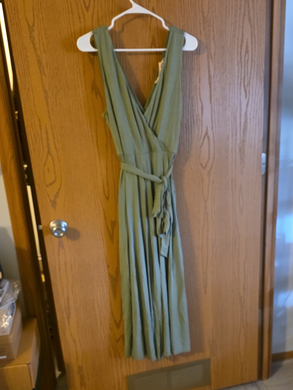 Olive Green Jumpsuit Cropped - Sleeveless V-Neck Ptp 18-19 W 15, I 21